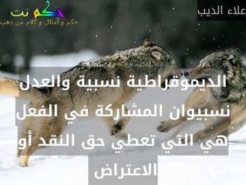 الديموقراطية نسبية والعدل نسبيوان المشاركة في الفعل هي التي تعطي حق النقد أو الاعتراض -علاء الديب