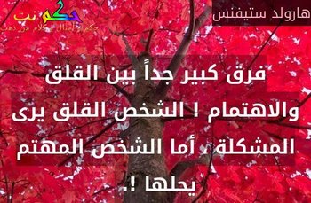 فرق كبير جداً بين القلق والاهتمام ! الشخص القلق يرى المشكلة ، أما الشخص المهتم يحلها !. -هارولد ستيفنس