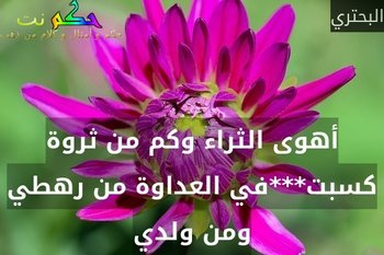 أهوى الثراء وكم من ثروة كسبت***في العداوة من رهطي ومن ولدي-البحتري